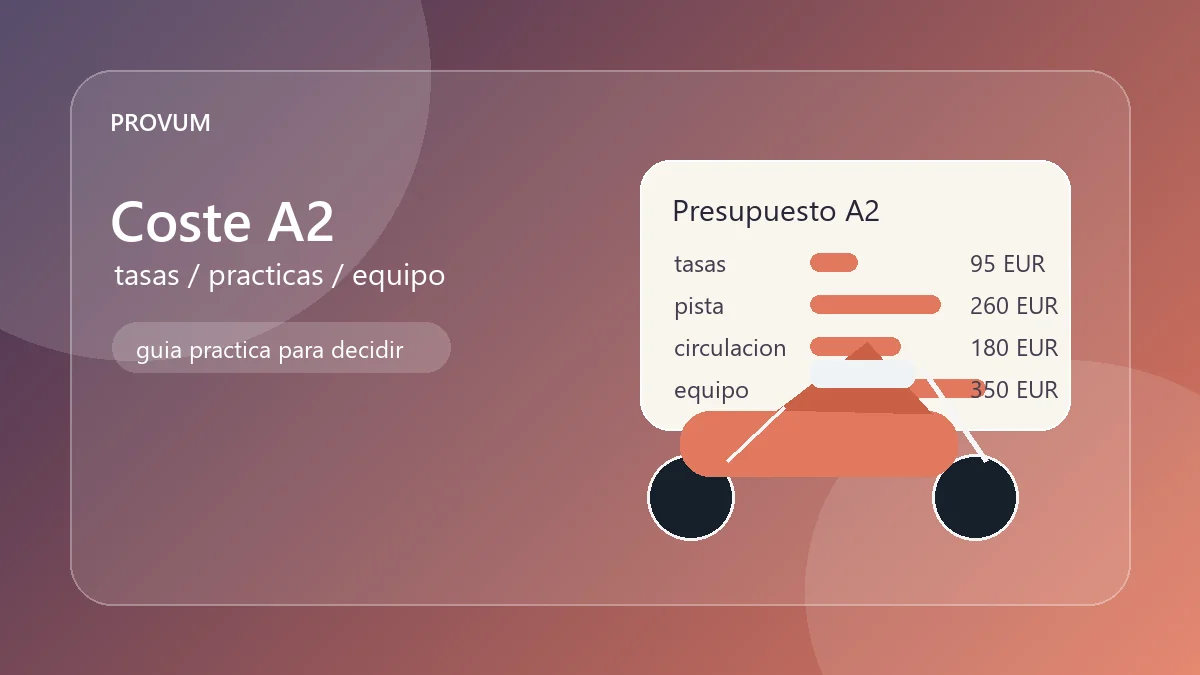 Ilustración editorial con presupuesto del carnet A2, casco y moto de autoescuela