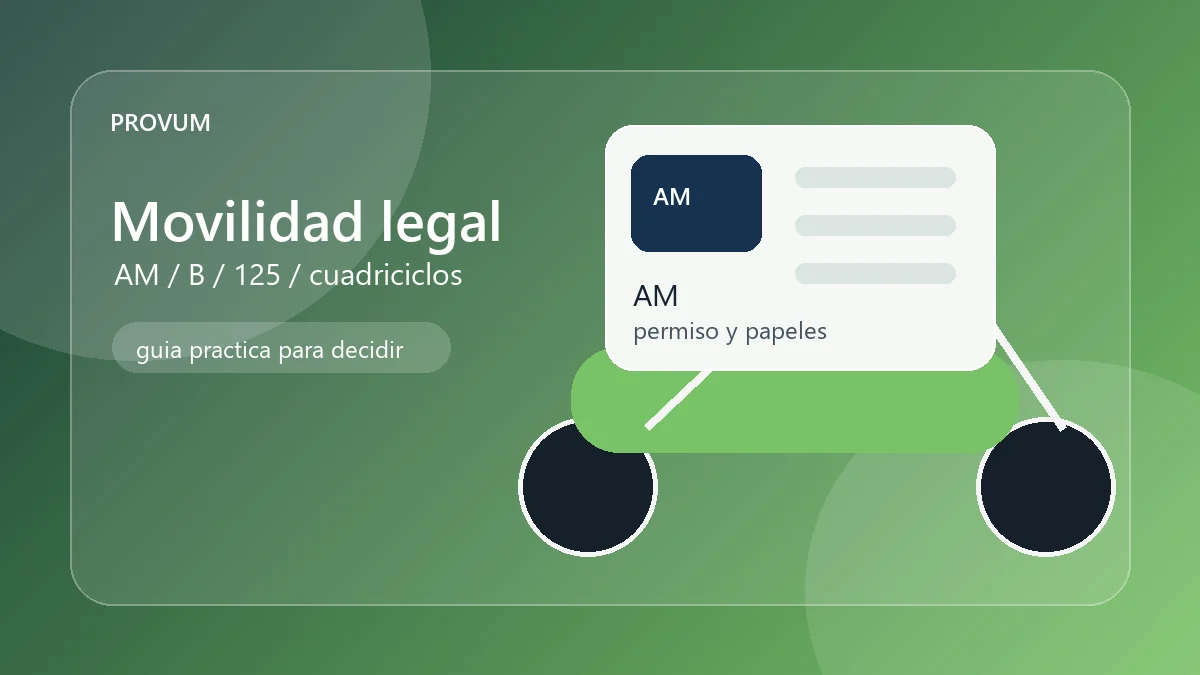 Ilustración editorial de ciclomotor y cuadriciclo ligero con documentos de permiso